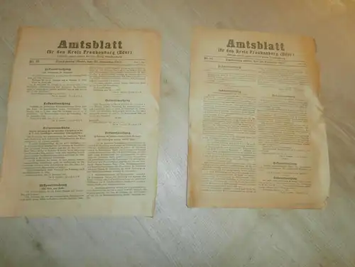 2x Zeitung Frankenberg / Eder , 22.12.1945 + 29.12.1945 , Amtsblatt , Kriegsende , Polizei , Hessen , Kassel , RAR !!!