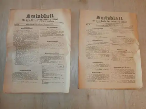 2x Zeitung Frankenberg / Eder , 8.12.1945 + 15.12.1945 , Amtsblatt , Kriegsende , Polizei , Hessen , Kassel , RAR !!!