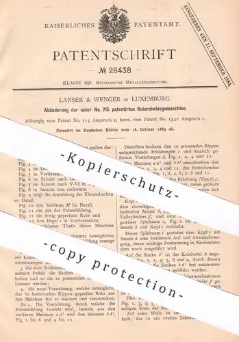 original Patent - Lanser & Wenger , Luxemburg | 1883 | Knierohrbiegemaschine | Rohrbiegemaschine | Rohr , Rohre , Metall