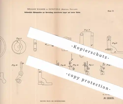 original Patent - William Walker , Dunstable , Bedford , England | 1883 | Kettenstich - Nähmaschine | Nähmaschinen !!