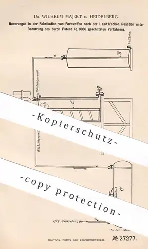 original Patent - Dr. Wilhelm Majert , Heidelberg , 1883 , Fabrikation von Farbstoff nach Lauth | Farbe , Lack !!