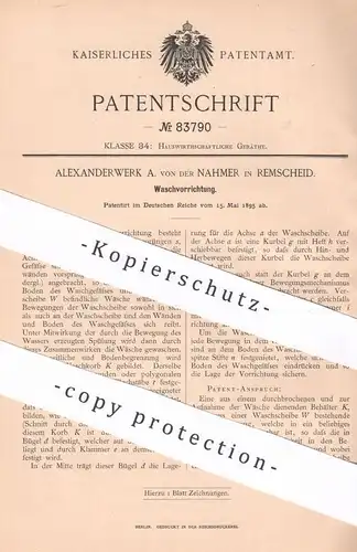 original Patent - Alexanderwerk A. von der Nahmer , Remscheid , 1895 , Waschvorrichtung | Waschmaschine , Waschtrommel !