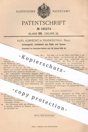 original Patent - Karl Albrecht , Frankenthal , Pfalz , 1906 , Schanzgerät aus Picke u. Spaten | Axt , Werkzeug !!!