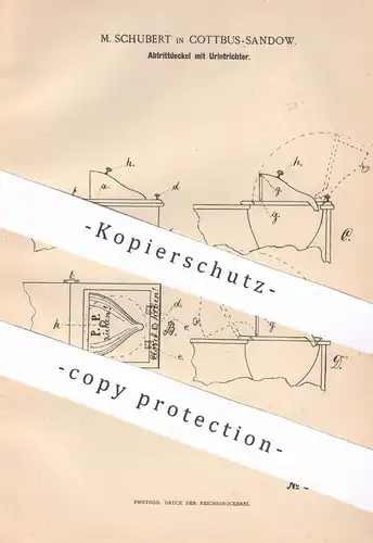original Patent - M. Schubert , Cottbus / Sandow , 1890 , Abtrittdeckel mit Urintrichter | Kloset , WC , Toilette !!