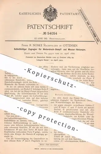 original Patent - R. Noske Nachf. | Hamburg / Ottensen | 1889 | Zugregler für Dampfheizung , Wasserheizung | Heizung !!!