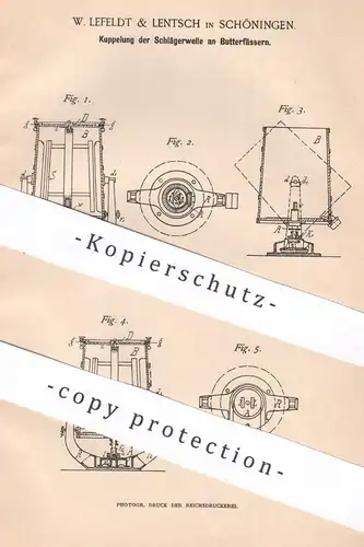 original Patent - W. Lefeldt & Lentsch , Schöningen , Kupplung der Schlägerwelle an Butterfass | Butter , Fass , Fässer