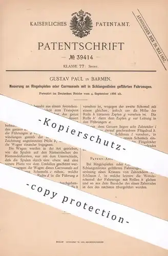 original Patent - Gustav Paul , Barmen , 1886 , Ringelspiele , Carroussel , Karussell mit Fahrzeug | Schausteller !!
