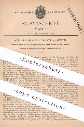 original Patent - Rudolf Gawron , Grabow / Stettin , 1886 , Hohlzylinder - Reibungskupplung | Kupplung , Eisenbahn Bahn