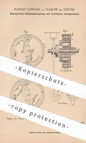 original Patent - Rudolf Gawron , Grabow / Stettin , 1886 , Hohlzylinder - Reibungskupplung | Kupplung , Eisenbahn Bahn