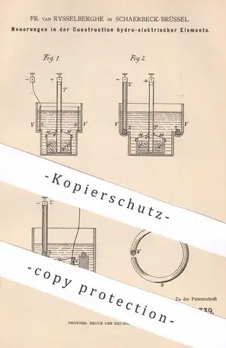 original Patent - Fr. van Rysselberghe , Schaerbeck Brüssel 1883 , Konstruktion hydro elektrischer Elemente | Elektrode