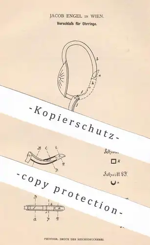 original Patent - Jacob Engel , Wien , Österreich , 1884 , Verschluss für Ohrringe | Ohrring | Schmuck , Goldschmied !