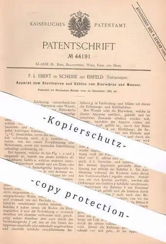 original Patent - F. L. Ebert , Scheibe / Eisfeld / Thüringen , 1887 , Sterilisieren u. Kühlen von Bierwürze u. Wasser