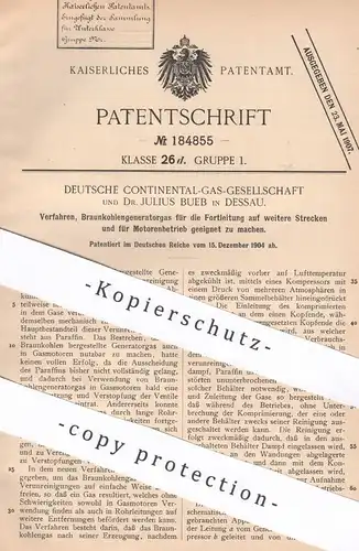 original Patent - Dt. Continental Gas Ges. & Dr. Julius Bueb , Dessau | 1904 | Braunkohlen - Generatorgas | Gas Gasmotor