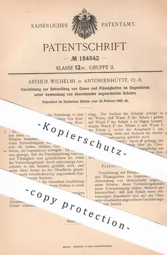 original Patent - Arthur Wilhelmi , Antonienhütte , 1905 , Behandlung von Gas u. Flüssigkeiten | Gase !!