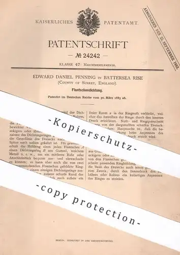 original Patent - Edward D. Penning , Battersea Rise , Surrey England , 1883 , Flantschendichtung | Flantsch , Dichtung