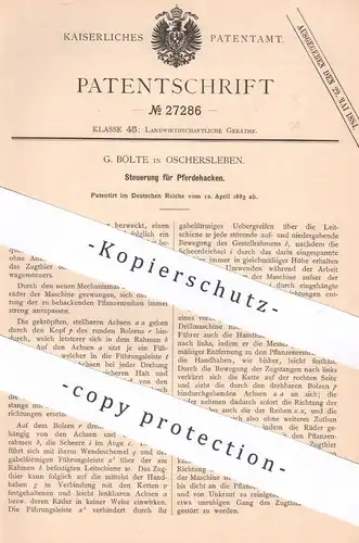 original Patent - G. Bölte , Oschersleben , 1883 , Steuerung für Pferdehacken | Hacke , Pflug , Egge | Landwirtschaft !