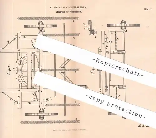 original Patent - G. Bölte , Oschersleben , 1883 , Steuerung für Pferdehacken | Hacke , Pflug , Egge | Landwirtschaft !