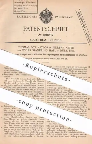 original Patent - Thomas Fox Naylor , Kidderminster | Oscar Standring Hall , Bury , England | 1905 | Webstuhl | Chenille