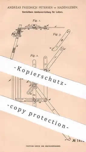 original Patent - Andreas Friedrich Petersen , Hadersleben , 1902 , Anlehnvorrichtung für Leitern | Leiter , Stehleiter