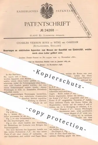 original Patent - Charles Vernon Boys , Wing / Oakham , England , 1883 , Messen der Quantität von Elektrizität | Strom