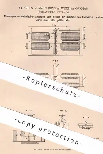 original Patent - Charles Vernon Boys , Wing / Oakham , England , 1883 , Messen der Quantität von Elektrizität | Strom