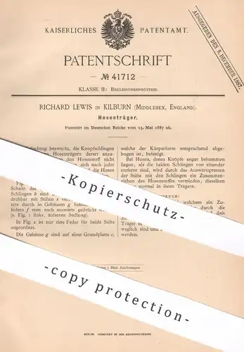 original Patent - Richard Lewis , Kilburn , Middlesex , England , 1887 , Hosenträger | Hose , Hosen , Schneider , Mode