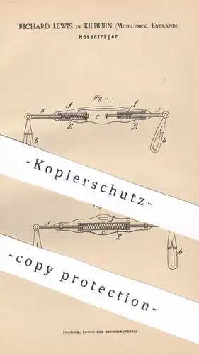 original Patent - Richard Lewis , Kilburn , Middlesex , England , 1887 , Hosenträger | Hose , Hosen , Schneider , Mode