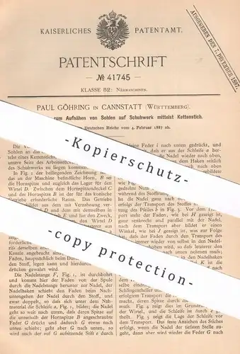 original Patent - Paul Göhring , Cannstatt / Stuttgart , 1887 , Aufnähen von Sohlen auf Schuhwerk | Schuhe , Schuster !