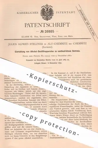 original Patent - Julius Alfred Stelzner , Chemnitz Sachsen | 1883 | Alkohol Destillierapparat | Destille , Destillieren