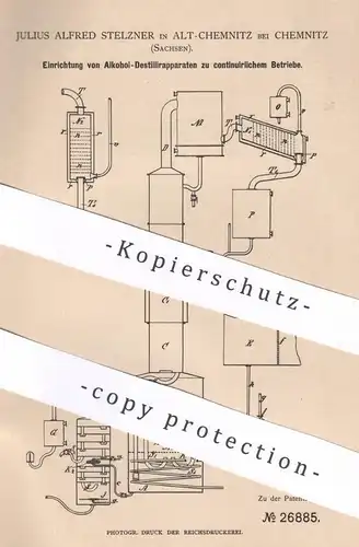 original Patent - Julius Alfred Stelzner , Chemnitz Sachsen | 1883 | Alkohol Destillierapparat | Destille , Destillieren