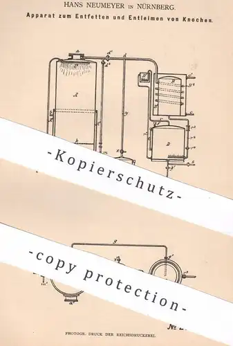 original Patent - Hans Neumeyer , Nürnberg , 1883 , Entfetten und Entleimen von Knochen | Fett , Fette , Öl , Öle