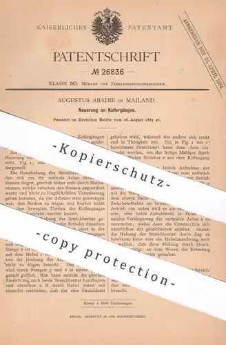 original Patent - Augustus Abadie , Mailand , Italien , 1883 , Kollergänge | Mühle , Mühlen | Kollergang