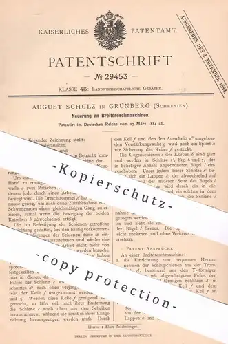 original Patent - August Schulz , Grünberg / Schlesien , 1884 , Breitdreschmaschinen | Dreschmaschinen | Mähdrescher !!