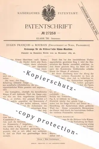 original Patent - Eugen François , Roubaix , Department du Nord , Frankreich , 1883 , Kämmmaschine | Hübner | Zange !!