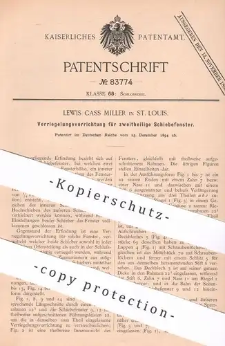 original Patent - Lewis Cass Miller , St. Louis , USA , 1894 , Verriegelung für Schiebefenster | Fenster , Schlosser !!