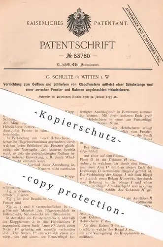 original Patent - G. Schulte , Witten , 1895 , Klappfenster | Fenster | Fensterbauer , Schlosser , Schlosserei !!!