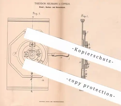 original Patent - Theodor Neumann , Oppeln , 1895 , Hobel für Kraut , Gurken , Bohnen , Gemüse | Reibe , Messer !!