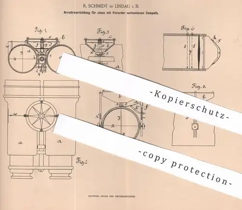 original Patent - R. Schmidt , Lindau / Bayern , 1895 , Kompass mit Fernrohr | Windrose | Glas , Okular !!