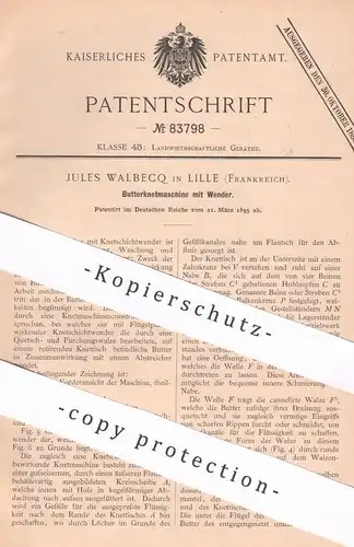 original Patent - Jules Walbecq , Lille , Frankreich , 1895 , Butterknetmaschine mit Wender | Butter , Molkerei , Walzen