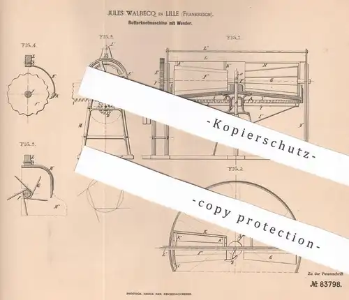 original Patent - Jules Walbecq , Lille , Frankreich , 1895 , Butterknetmaschine mit Wender | Butter , Molkerei , Walzen