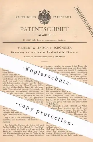 original Patent - W. Lefeldt & Lentsch , Schöningen 1888 , Schlagbutterfass | Butterfass , Fass , Fassbutter , Molkerei