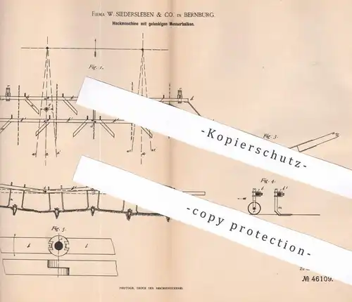 original Patent - W. Siedersleben & Co. , Bernburg , 1888 , Hackmaschine mit gelenkigen Messerbalken | Messer , Hacke