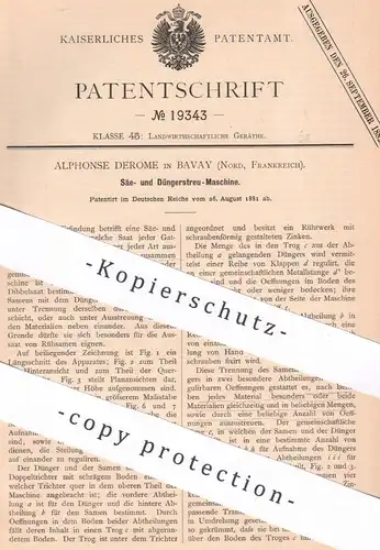 original Patent - Alphonse Derome , Bavay , Nord , Frankreich , 1881 , Maschine zum Säen , Düngen , Streuen | Dünger