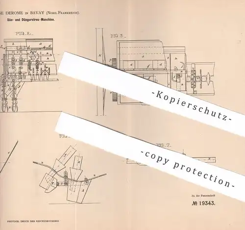 original Patent - Alphonse Derome , Bavay , Nord , Frankreich , 1881 , Maschine zum Säen , Düngen , Streuen | Dünger