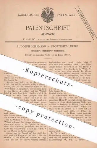 original Patent - Rudolph Herrmann , Stötteritz / Leipzig , 1886 , Walzenstuhl | Walzwerk , Walze , Mühlen , Mühle !!