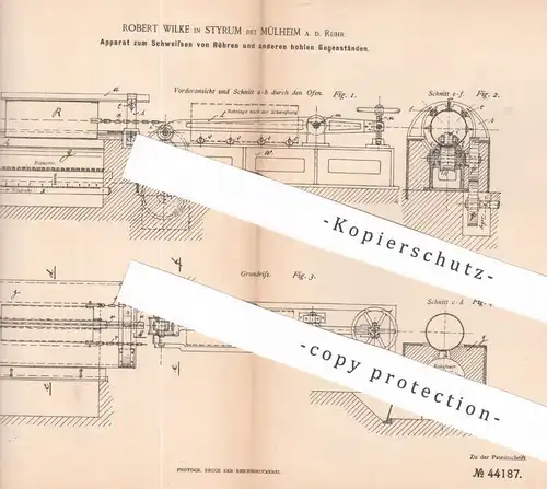 original Patent - Robert Wilke , Styrum / Mülheim / Ruhr , 1887 , Röhren Schweißen | Rohr , Rohre | Metall , Schlosser