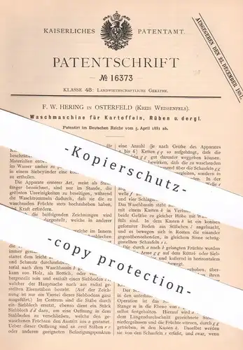 original Patent - F. W. Hering , Osterfeld , Weißenfels | 1881 | Waschmaschine für Kartoffeln , Rüben | Landwirtschaft !