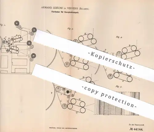 original Patent - Armand Lejeune , Verviers , Belgien , 1888 , Florteiler für Vorspinnkrempeln | Spinnmaschine , Spinnen