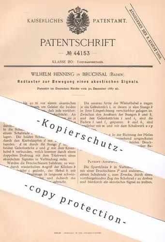 original Patent - Wilhelm Henning , Bruchsal , Baden , 1887 , Taster für akustisches Signal | Eisenbahn , Alarm !!!