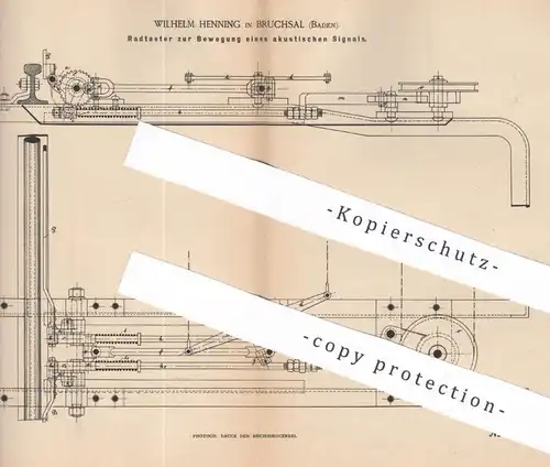 original Patent - Wilhelm Henning , Bruchsal , Baden , 1887 , Taster für akustisches Signal | Eisenbahn , Alarm !!!